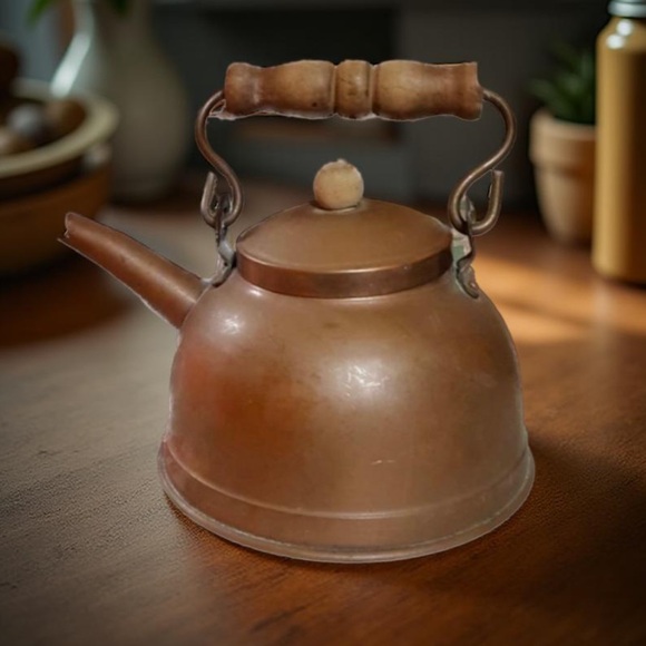 Copper Teapot With wood handle Stamped made in England Vintage - Picture 8 of 12